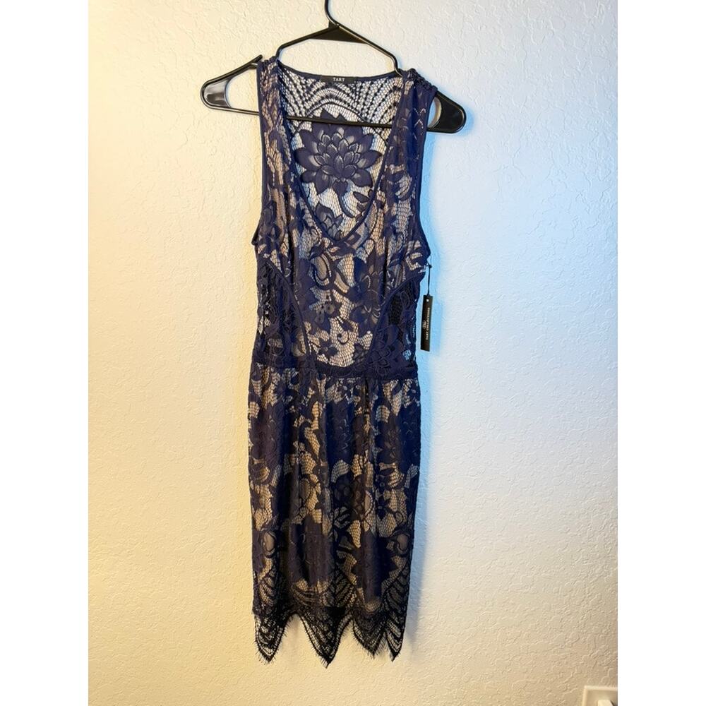 Tart Collections Navy Blue Floral Lace Cutout Back Scallop Hem Mini Dress NWT